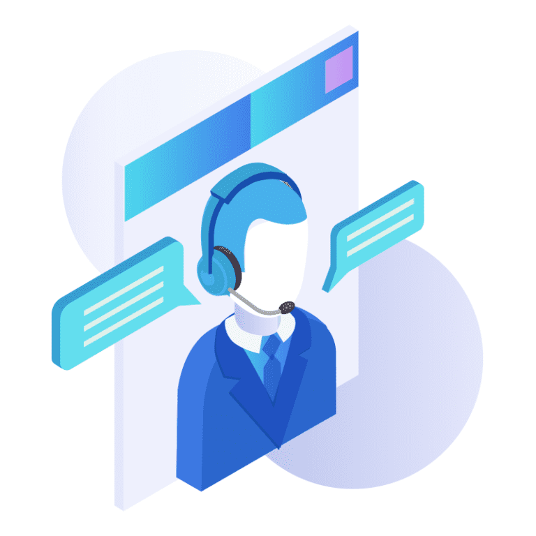 Person with headset blue graphic